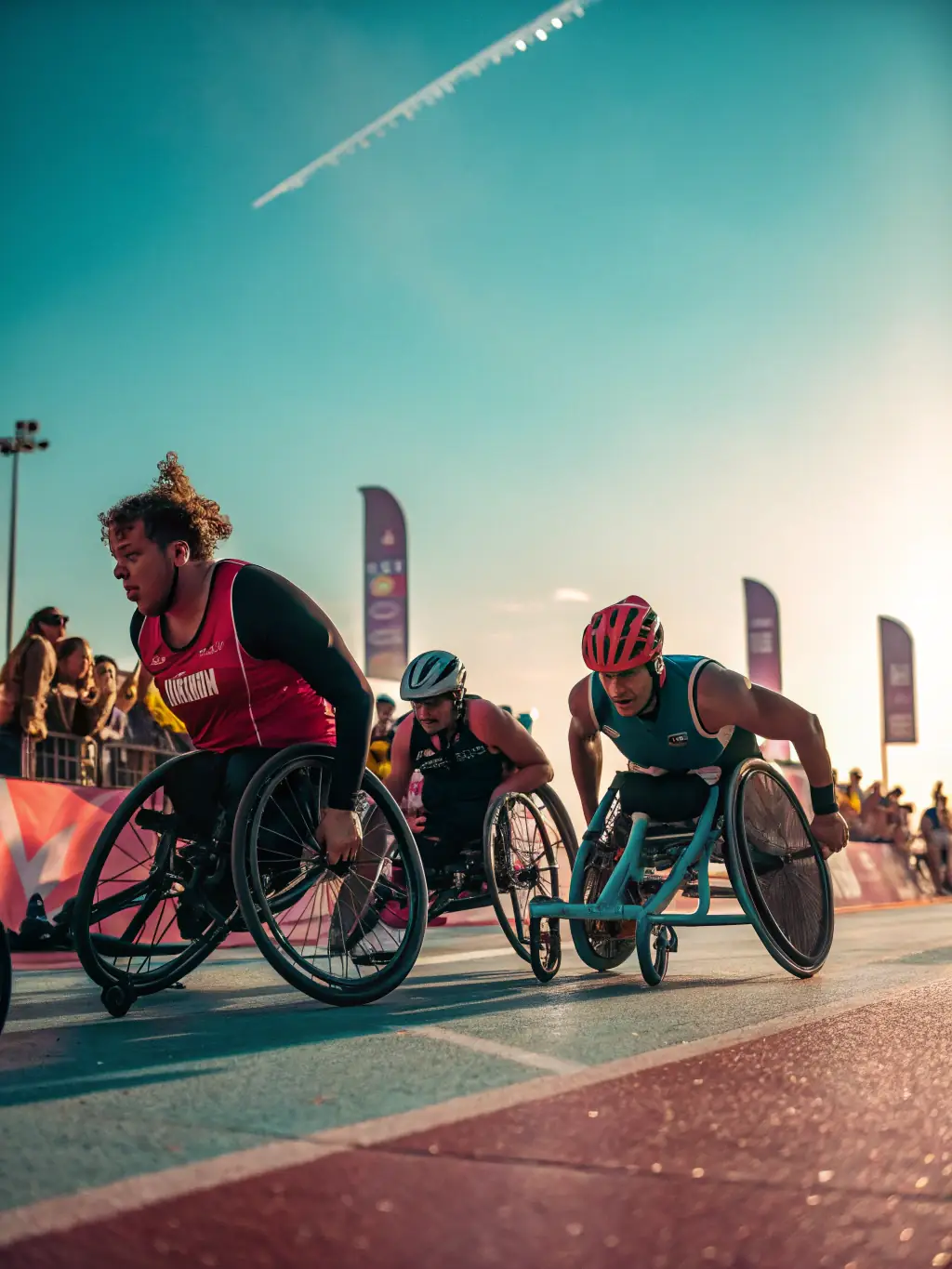 A photograph of children participating in a sports event, with some using adaptive equipment, showcasing inclusivity and active engagement.