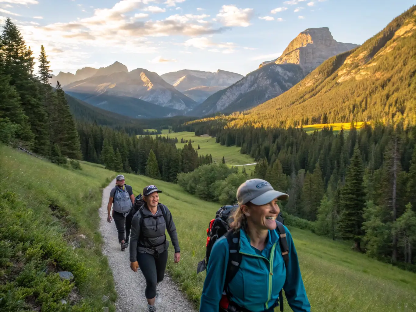 A scenic view of hikers traversing a mountain trail during a guided hiking tour in the Queyras Regional Natural Park, emphasizing the beauty of the landscape.