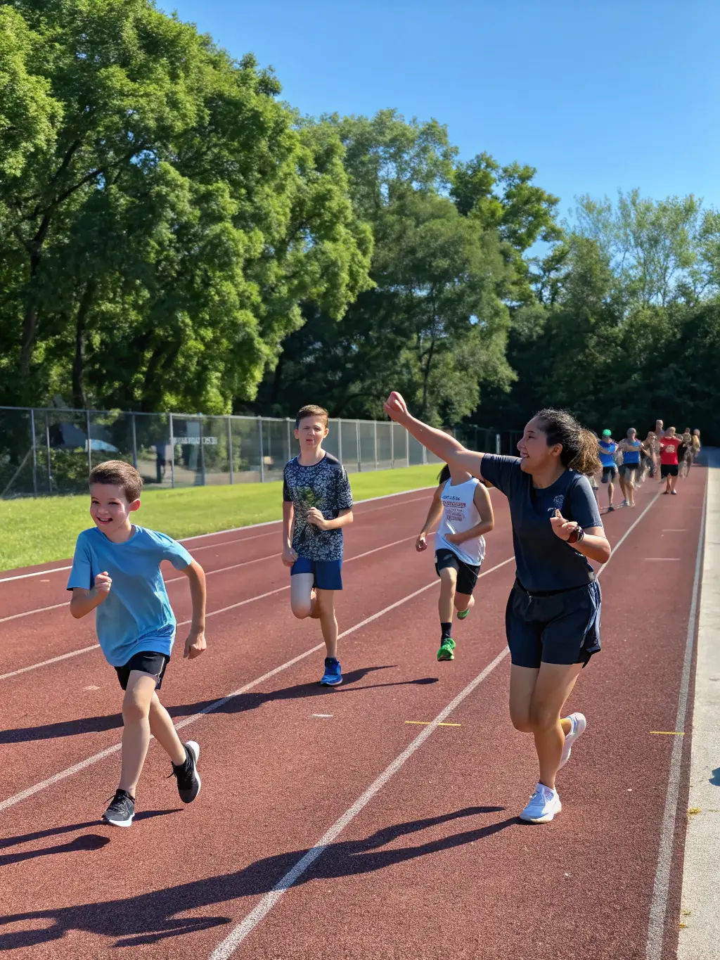 An action shot of athletes with visual impairments competing in a track and field event organized by ASS JEUNESSE SPORT LA GARDE, highlighting their determination and skill.