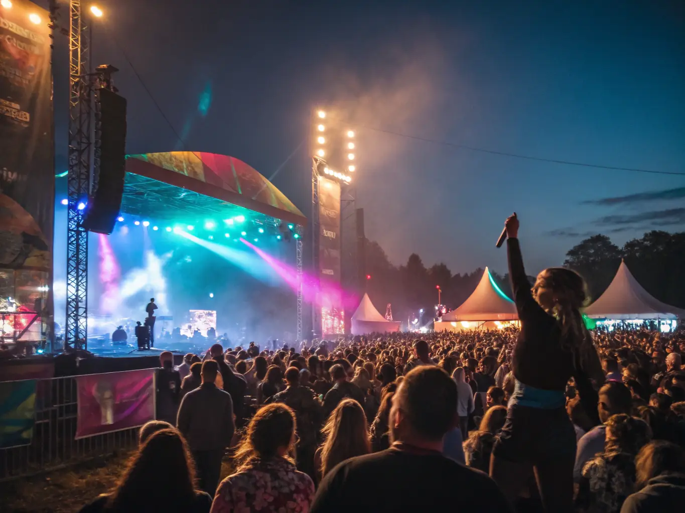 A dynamic image capturing the energy of a LUCANE MUSIQUES-organized music event, highlighting the organization's role in promoting contemporary music.