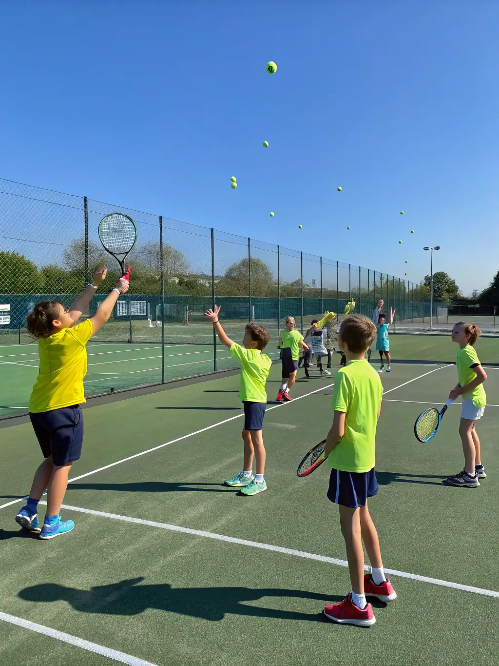 Teenagers participating in an advanced tennis training session at Tennis Club de Houilles, focusing on match strategy and competitive play.